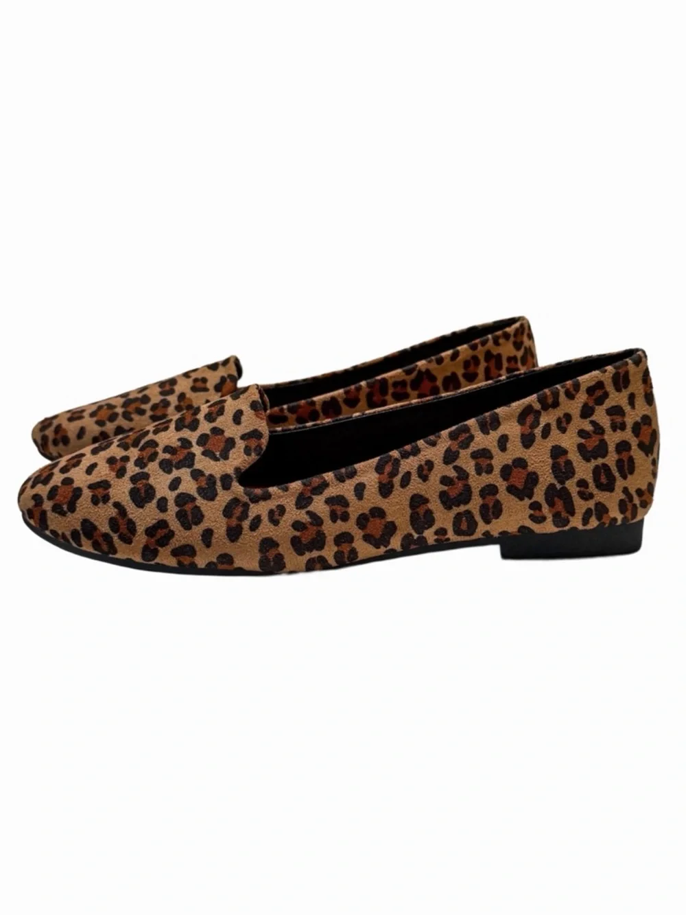 SAILING LU Leopard Print Faux Suede Round Toe Ballet Flat Shoes